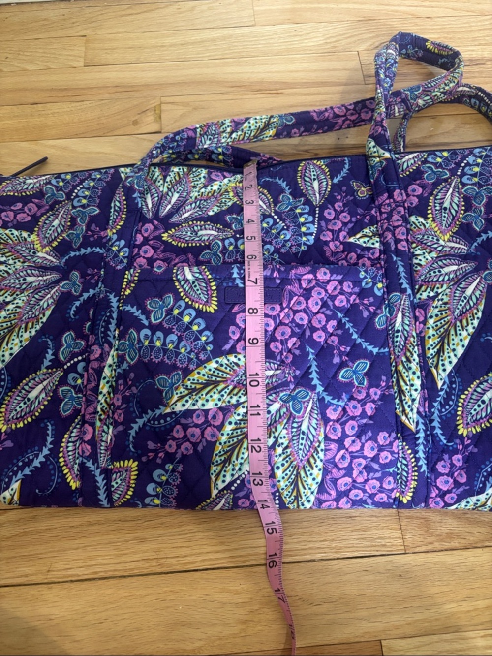 Vera Bradley Purple Floral Quilted Tote with Multicolor Leaf Pattern - Picture 9 of 9